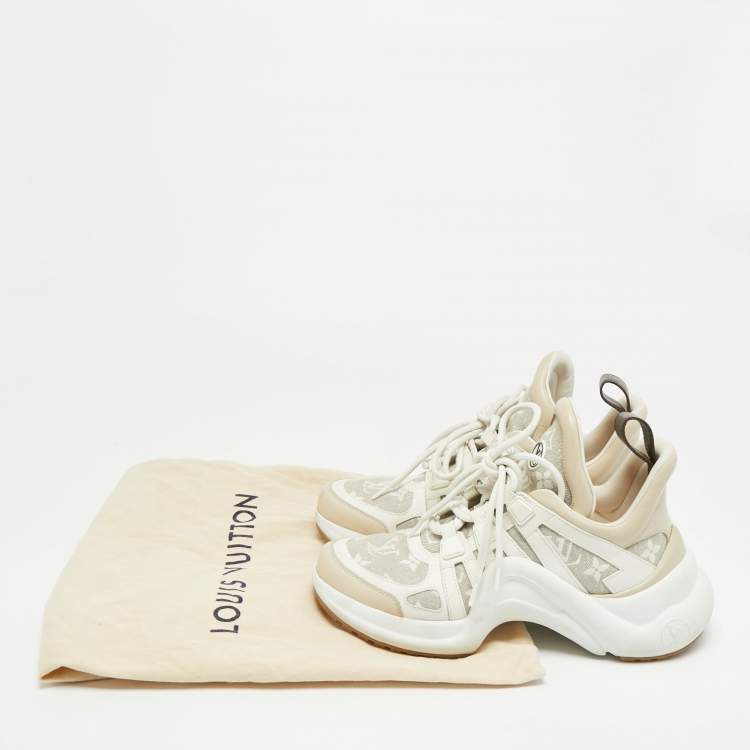 Pre Owned Louis Vuitton Archlight Size 37 White/Beige Monogram Canvas and Leather Low Top Sneakers