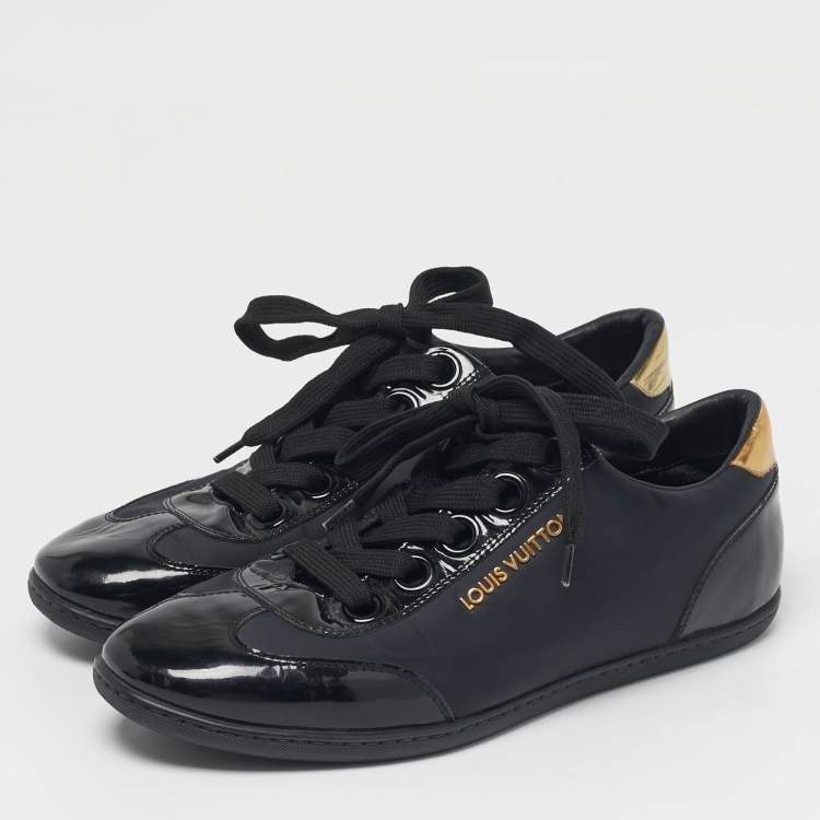Pre Owned Louis Vuitton Size 35.5 Black Neoprene and Patent Leather Low Top Sneakers