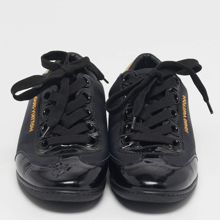 Pre Owned Louis Vuitton Size 35.5 Black Neoprene and Patent Leather Low Top Sneakers