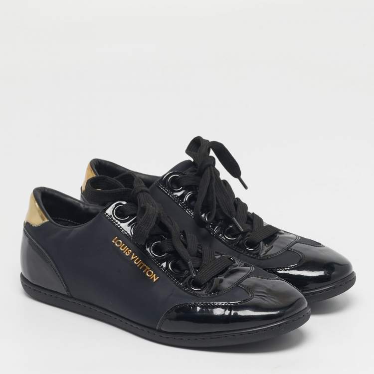 Pre Owned Louis Vuitton Size 35.5 Black Neoprene and Patent Leather Low Top Sneakers
