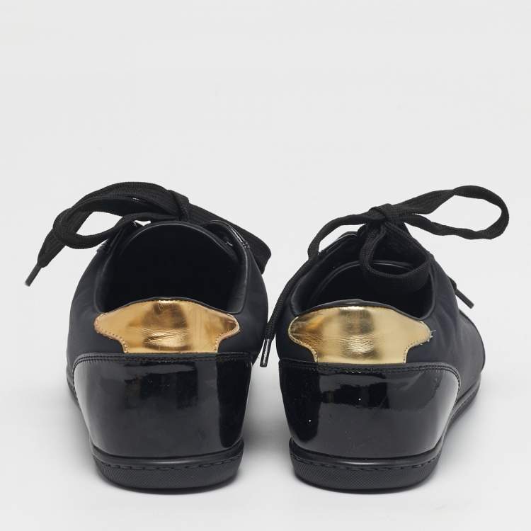 Pre Owned Louis Vuitton Size 35.5 Black Neoprene and Patent Leather Low Top Sneakers