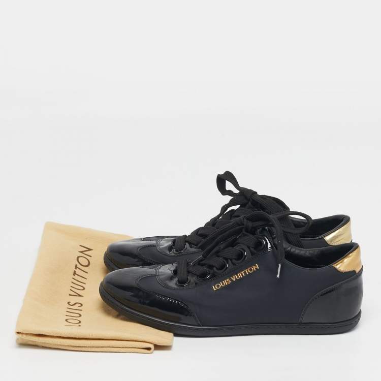 Pre Owned Louis Vuitton Size 35.5 Black Neoprene and Patent Leather Low Top Sneakers