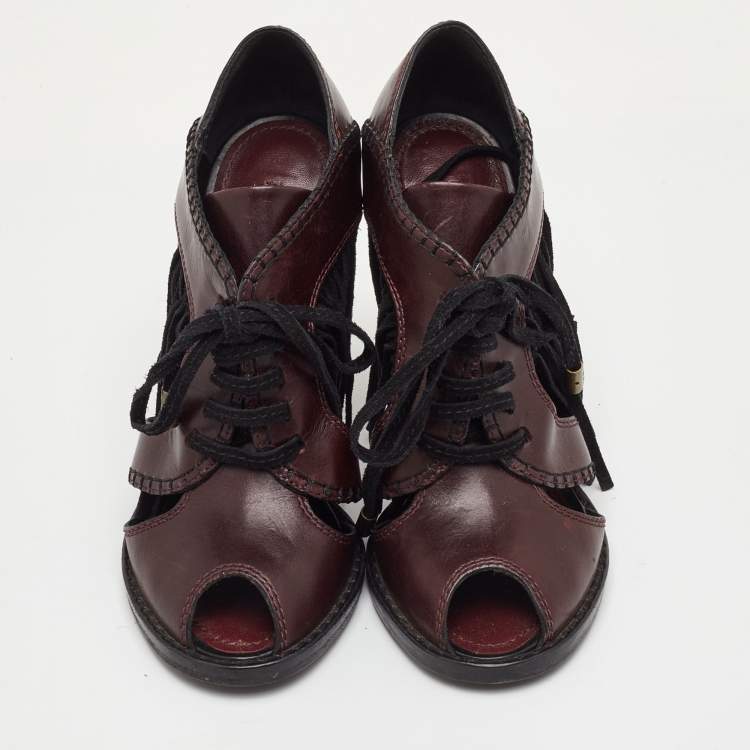 Pre Owned صندل لوي فيتون جلد بني/أسود وسويدي بشرابة ورباط أمامي مفتوح الإصبع مقاس 37.5