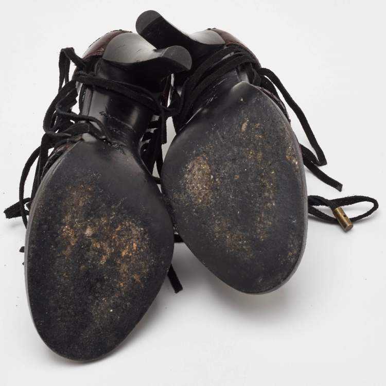 Pre Owned صندل لوي فيتون جلد بني/أسود وسويدي بشرابة ورباط أمامي مفتوح الإصبع مقاس 37.5