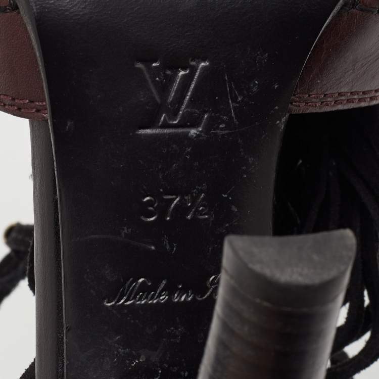 Pre Owned صندل لوي فيتون جلد بني/أسود وسويدي بشرابة ورباط أمامي مفتوح الإصبع مقاس 37.5