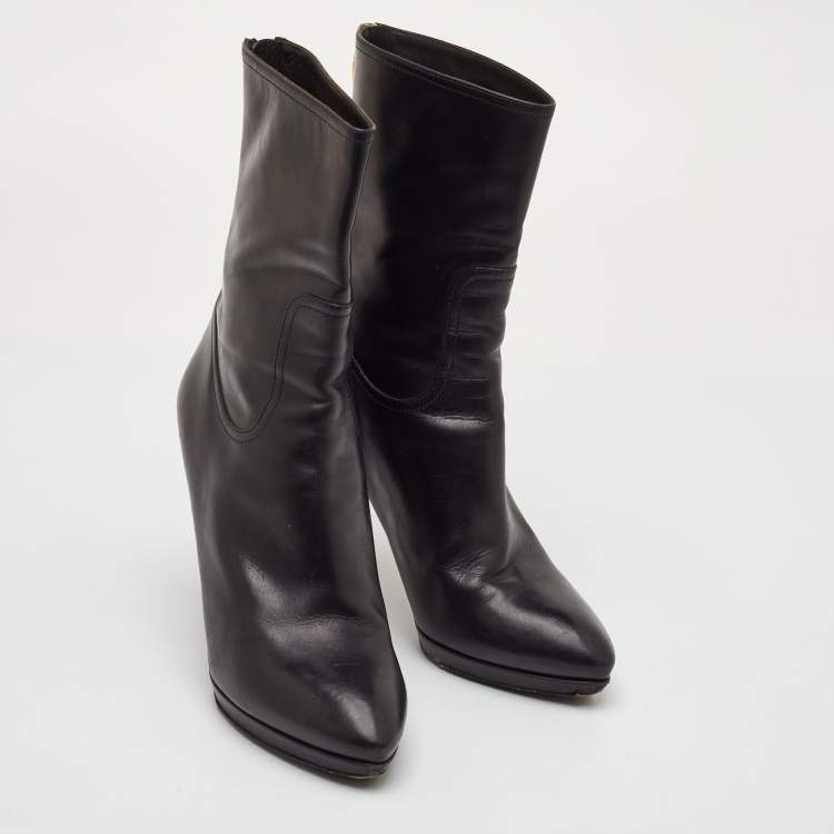 Pre Owned Louis Vuitton Size 39.5 Black Leather Zipper Mid Calf Boots