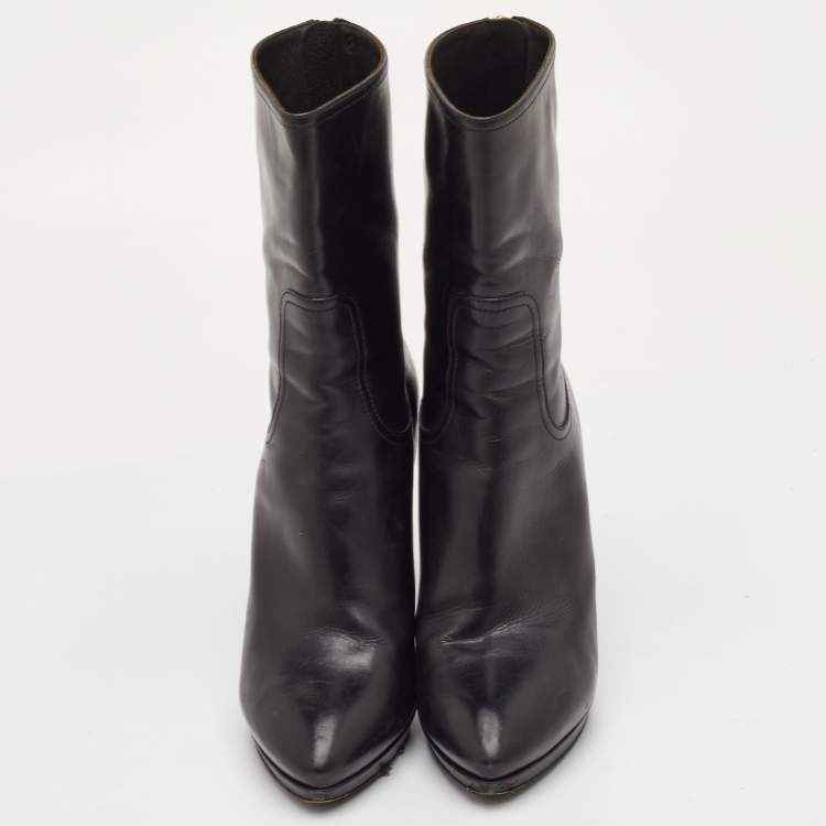 Pre Owned Louis Vuitton Size 39.5 Black Leather Zipper Mid Calf Boots