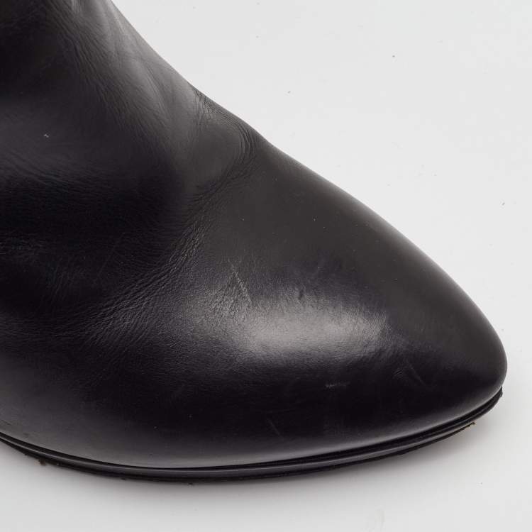 Pre Owned Louis Vuitton Size 39.5 Black Leather Zipper Mid Calf Boots