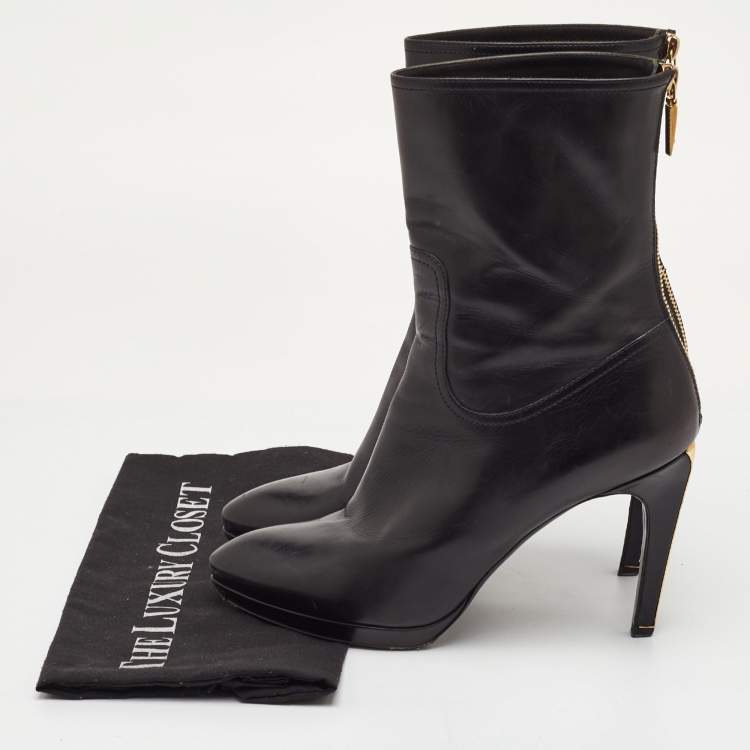 Pre Owned Louis Vuitton Size 39.5 Black Leather Zipper Mid Calf Boots