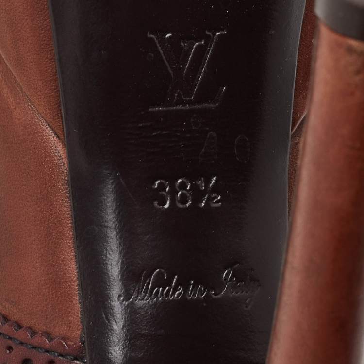 Pre Owned Louis Vuitton Size 38.5 Brown Leather Platform Lace Up Oxford Pumps