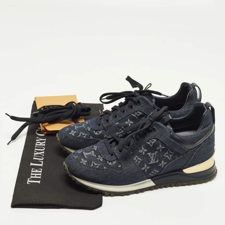 Pre Owned Louis Vuitton Run Away Size 38 Blue Denim and Leather Low Top Sneakers