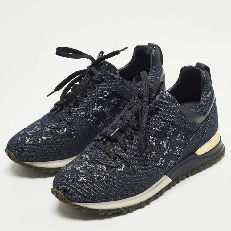 Pre Owned Louis Vuitton Run Away Size 38 Blue Denim and Leather Low Top Sneakers