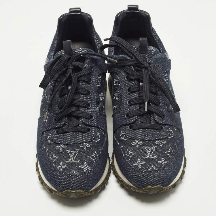 Pre Owned Louis Vuitton Run Away Size 38 Blue Denim and Leather Low Top Sneakers