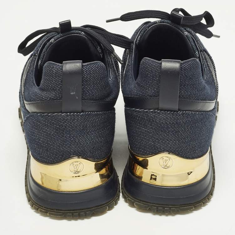 Pre Owned Louis Vuitton Run Away Size 38 Blue Denim and Leather Low Top Sneakers