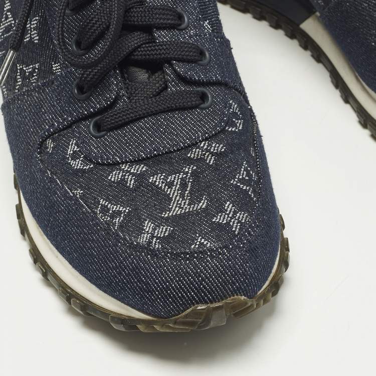 Pre Owned Louis Vuitton Run Away Size 38 Blue Denim and Leather Low Top Sneakers
