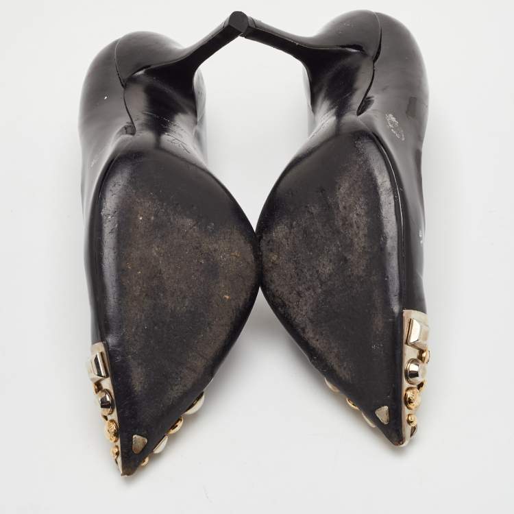 Pre Owned Louis Vuitton Bernice Size 38.5 Black Patent Leather Studded Pointed Toe Pumps 