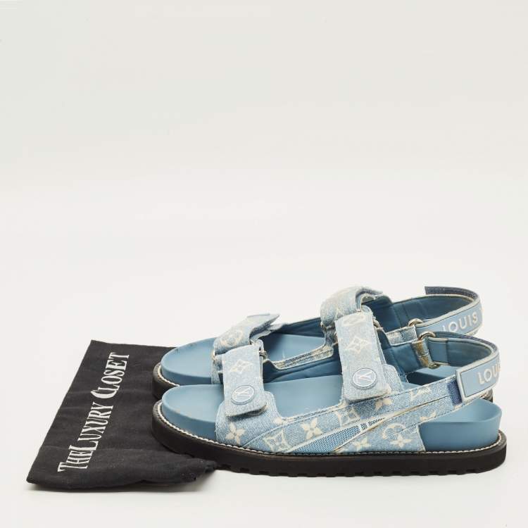 Pre Owned Louis Vuitton Paseo Size 40.5 Blue Denim Flat Slingback Sandals