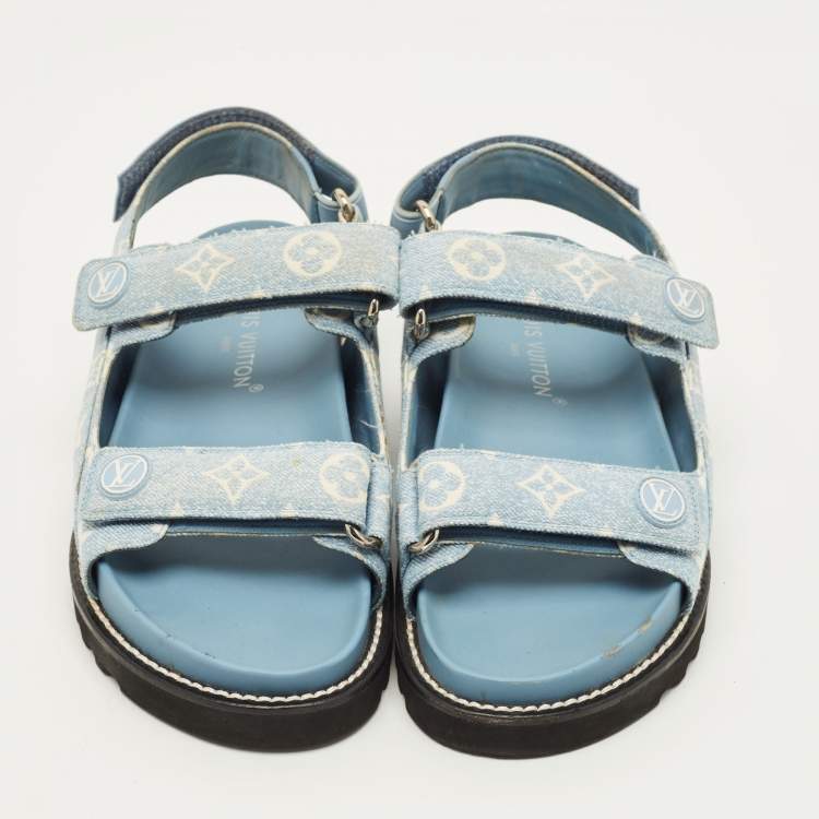 Pre Owned Louis Vuitton Paseo Size 40.5 Blue Denim Flat Slingback Sandals
