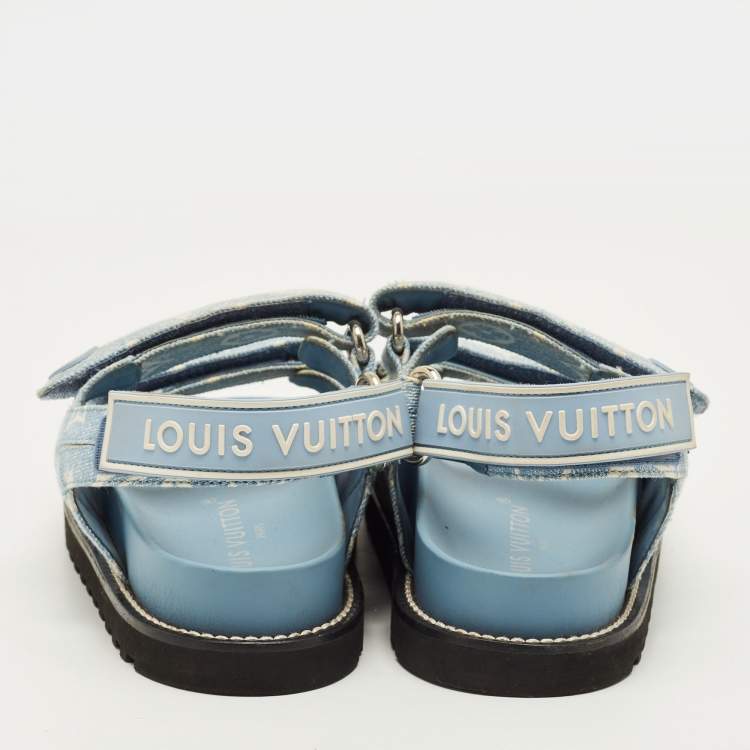 Pre Owned Louis Vuitton Paseo Size 40.5 Blue Denim Flat Slingback Sandals