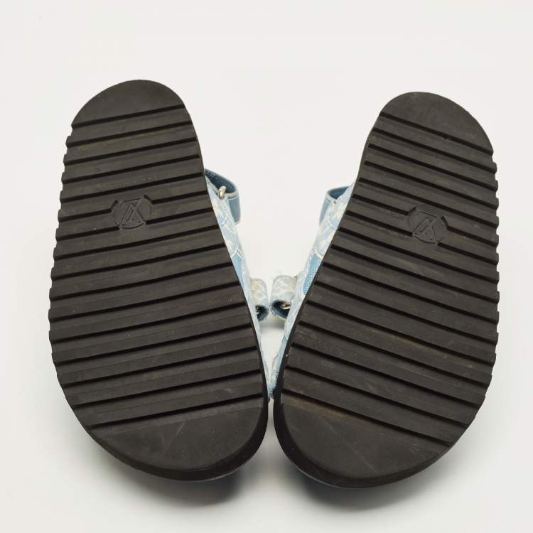 Pre Owned Louis Vuitton Paseo Size 40.5 Blue Denim Flat Slingback Sandals