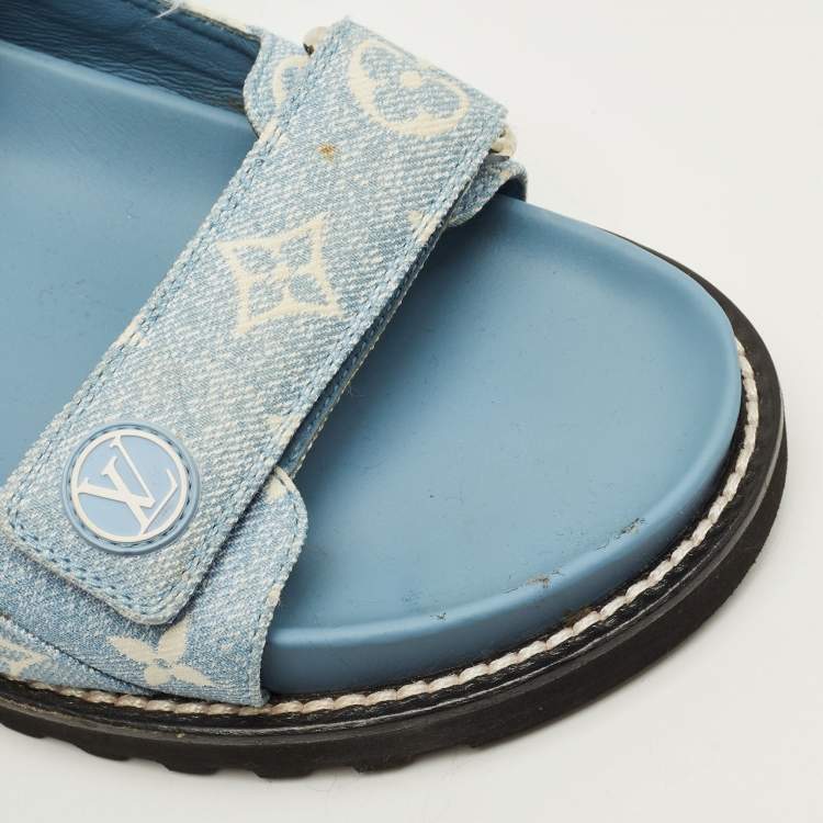 Pre Owned Louis Vuitton Paseo Size 40.5 Blue Denim Flat Slingback Sandals
