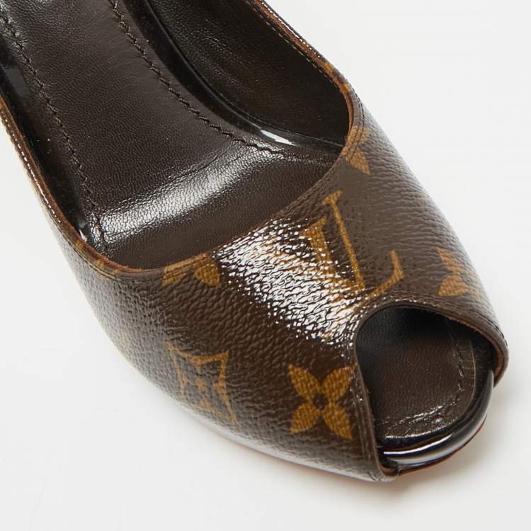 Pre Owned Louis Vuitton Ritual Mary Jane Size 37.5 Brown Monogram Coated Canvas Mary Jane Pumps