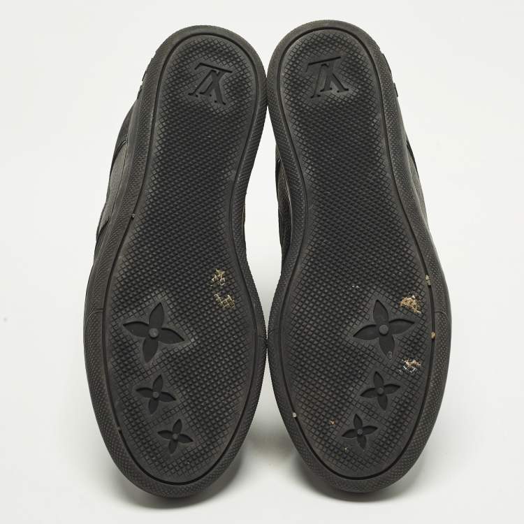 Pre Owned Louis Vuitton Cliff Size 38.5 Black Monogram Suede and Leather High Top Sneakers