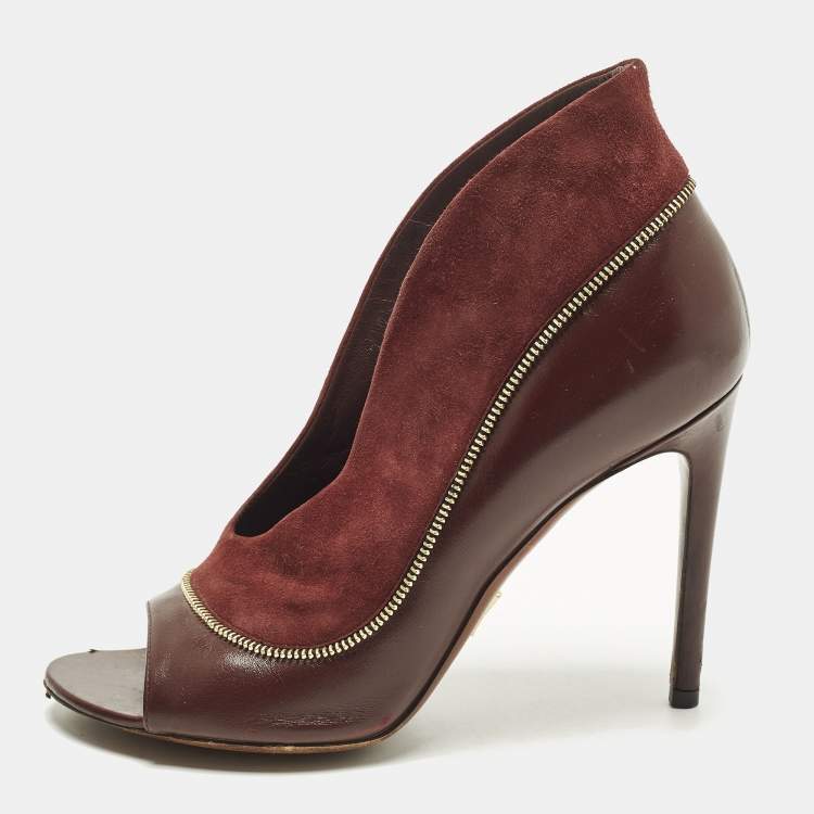مملوكة مسبقًا Louis Vuitton Size 38 Burgundy Leather and Suede Zip Detail Open Toe  Booties