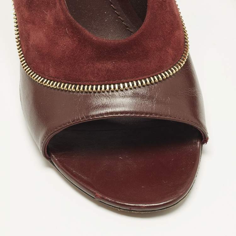 مملوكة مسبقًا Louis Vuitton Size 38 Burgundy Leather and Suede Zip Detail Open Toe  Booties