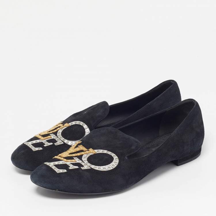 Pre Owned Louis Vuitton Addict Size 38 Black Suede Smoking Slippers