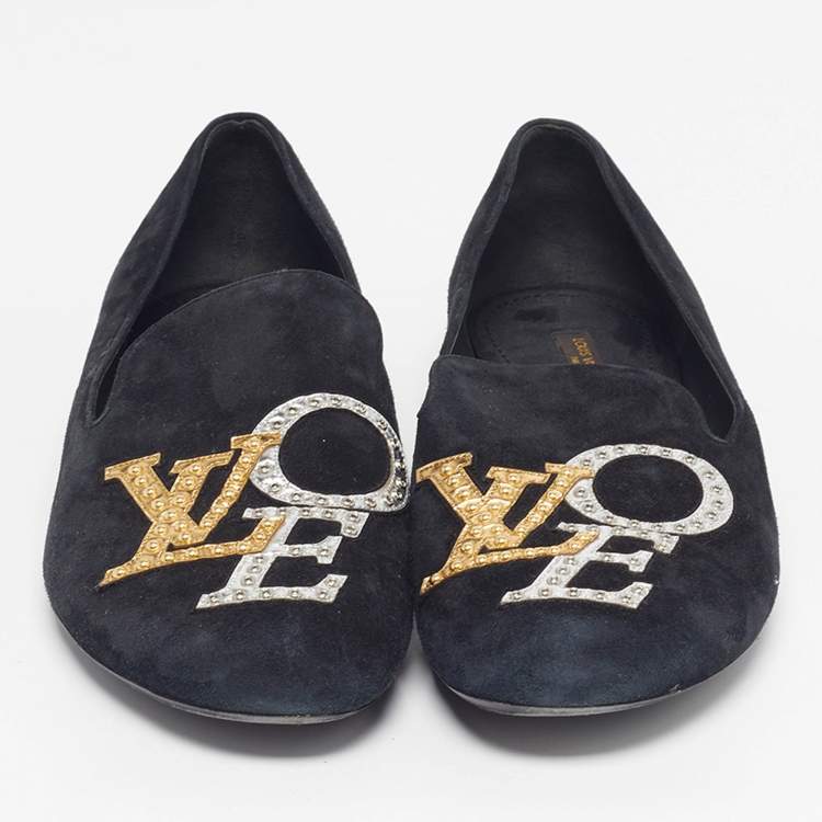 Pre Owned Louis Vuitton Addict Size 38 Black Suede Smoking Slippers