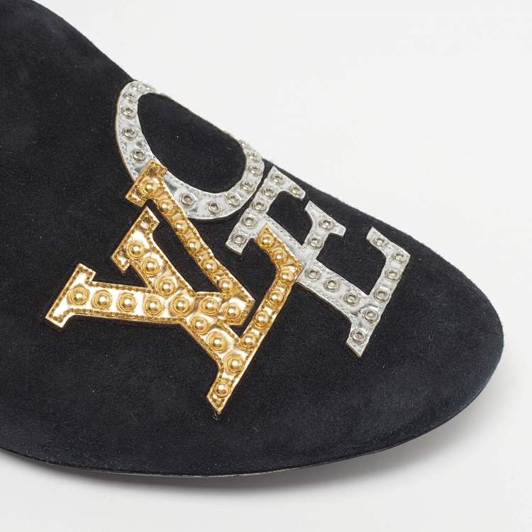 Pre Owned Louis Vuitton Addict Size 38 Black Suede Smoking Slippers