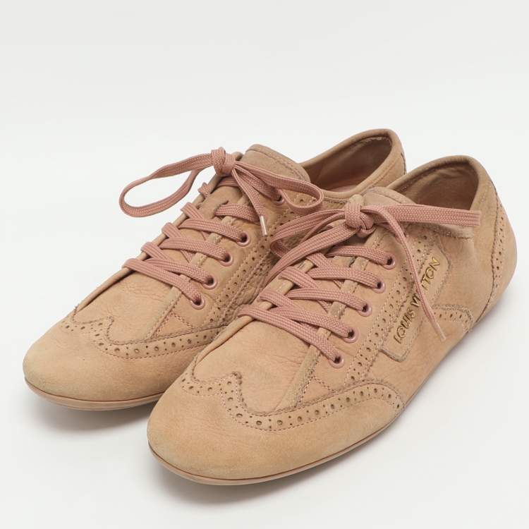 Pre Owned Louis Vuitton Size 40 Beige Nubuck Leather Brogue Low Top Sneakers