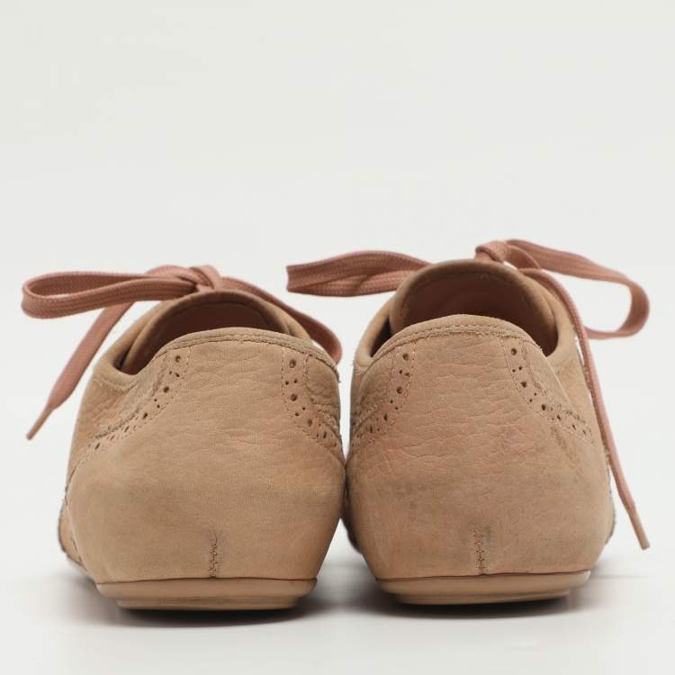 Pre Owned Louis Vuitton Size 40 Beige Nubuck Leather Brogue Low Top Sneakers