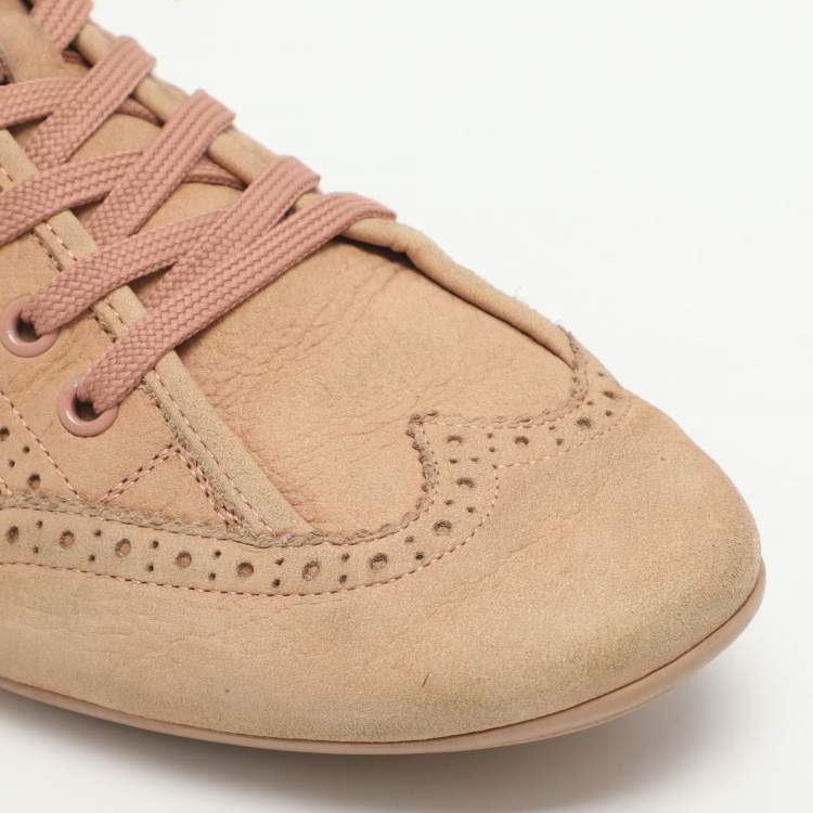 Pre Owned Louis Vuitton Size 40 Beige Nubuck Leather Brogue Low Top Sneakers