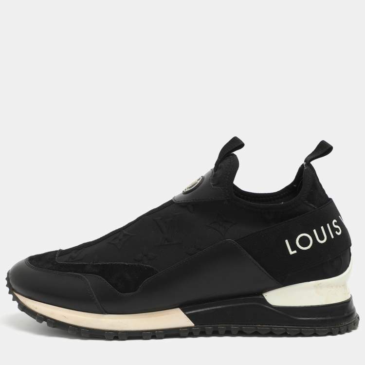 Pre Owned Louis Vuitton Run Away Size 39 Black Monogram Embossed Neoprene and Leather Slip On Sneakers
