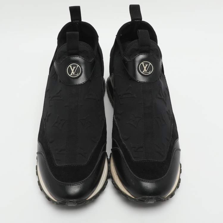 Pre Owned Louis Vuitton Run Away Size 39 Black Monogram Embossed Neoprene and Leather Slip On Sneakers