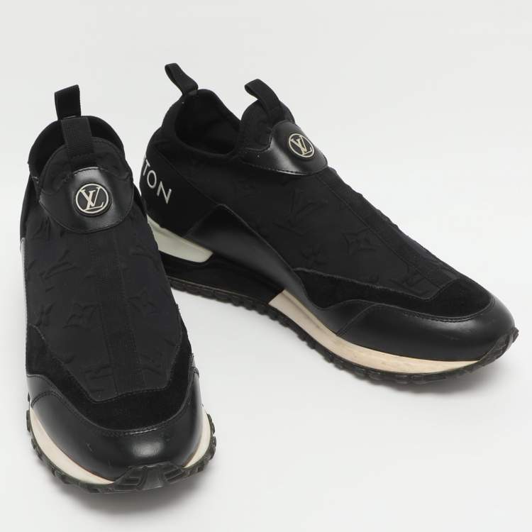 Pre Owned Louis Vuitton Run Away Size 39 Black Monogram Embossed Neoprene and Leather Slip On Sneakers