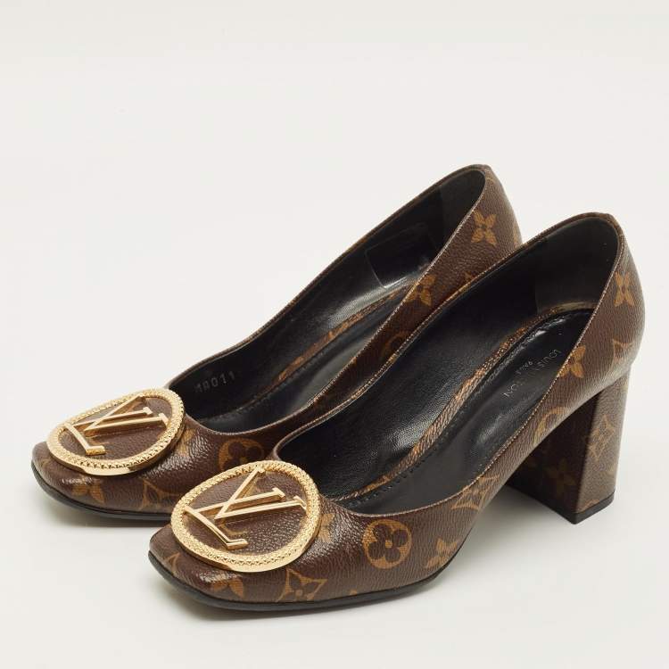 Pre Owned Louis Vuitton Madeleine Size 36 Monogram Canvas Block Heel Pumps