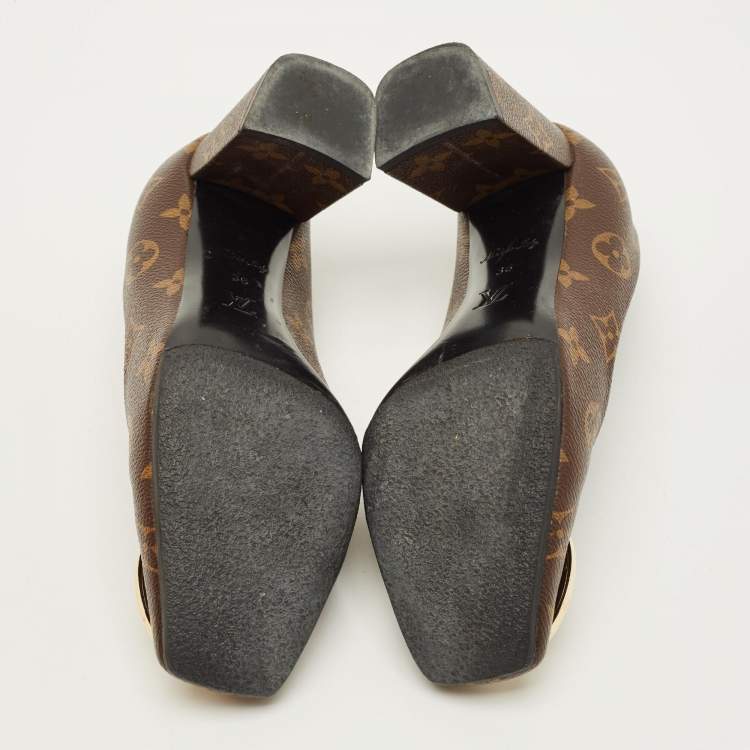 Pre Owned Louis Vuitton Madeleine Size 36 Monogram Canvas Block Heel Pumps