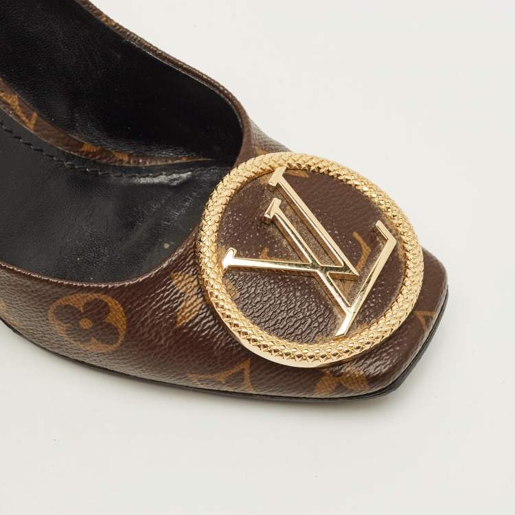 Pre Owned Louis Vuitton Madeleine Size 36 Monogram Canvas Block Heel Pumps