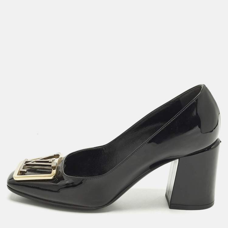 Pre Owned Louis Vuitton Madeleine Size 36 Black Patent Leather Block Heel Pumps