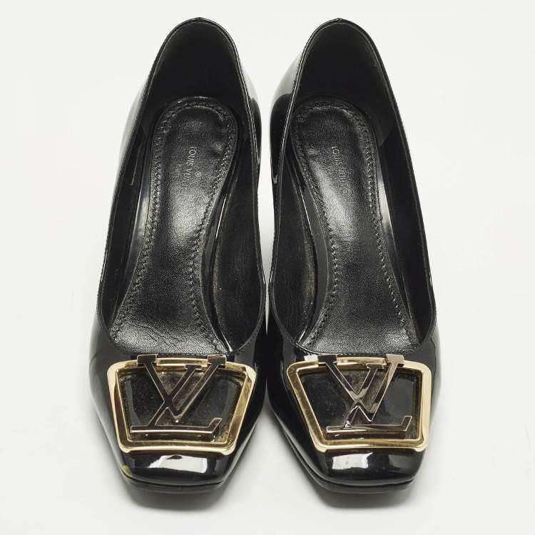 Pre Owned Louis Vuitton Madeleine Size 36 Black Patent Leather Block Heel Pumps