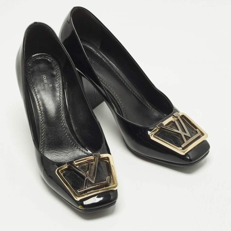 Pre Owned Louis Vuitton Madeleine Size 36 Black Patent Leather Block Heel Pumps