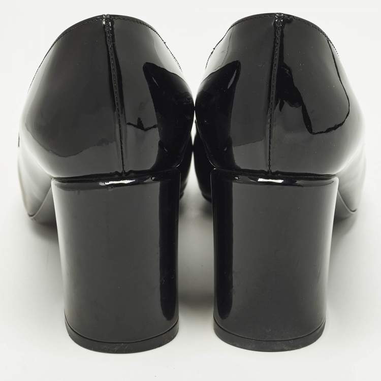 Pre Owned Louis Vuitton Madeleine Size 36 Black Patent Leather Block Heel Pumps