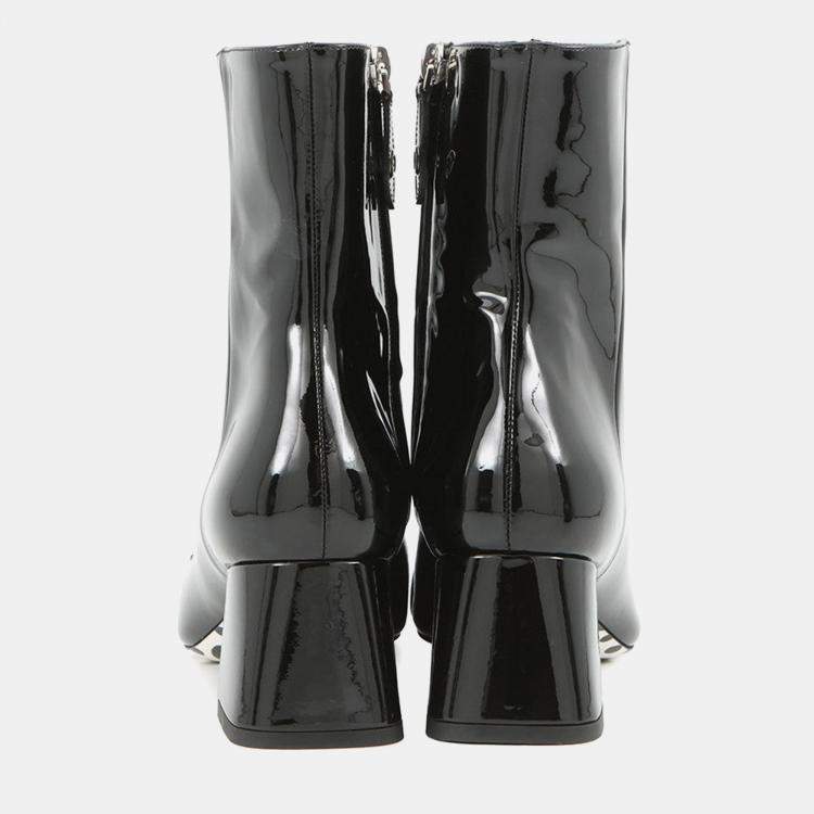 Pre Owned Louis Vuitton Lv X Yk Short Boots Noir/White Patent Leather Plastic Infinity Dot Size 36