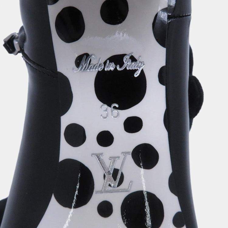 Pre Owned Louis Vuitton Lv X Yk Short Boots Noir/White Patent Leather Plastic Infinity Dot Size 36