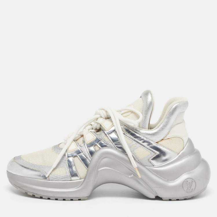 Pre Owned Louis Vuitton Archlight Size 39.5 White/Silver Leather and Mesh High Top Sneakers
