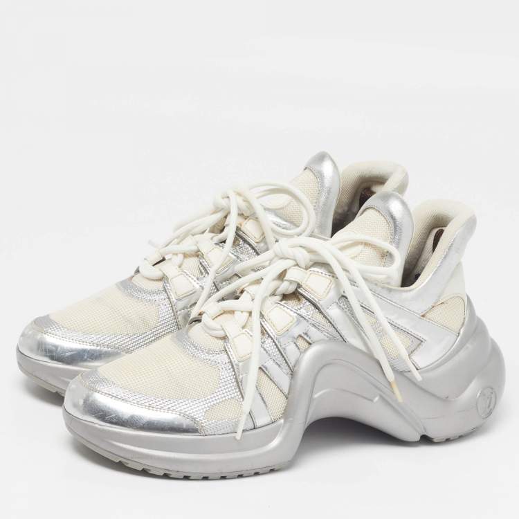 Pre Owned Louis Vuitton Archlight Size 39.5 White/Silver Leather and Mesh High Top Sneakers