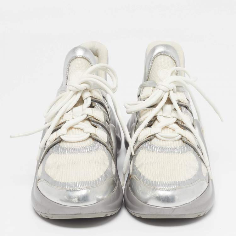 Pre Owned Louis Vuitton Archlight Size 39.5 White/Silver Leather and Mesh High Top Sneakers